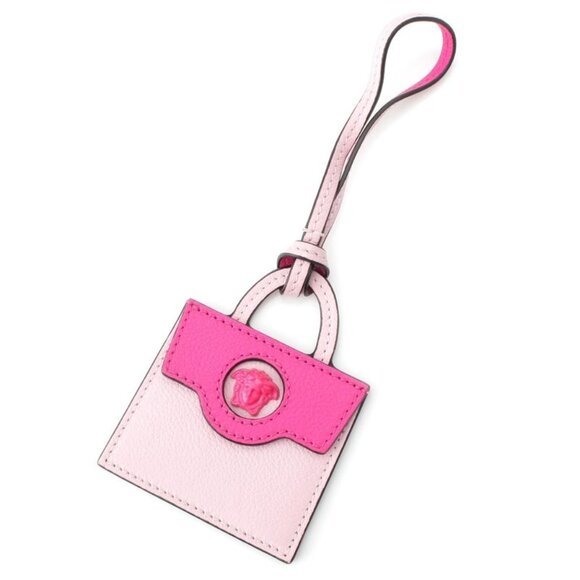 Versace Leather Medusa Bag Shape Mirror Bag Charm Key Holder Pink